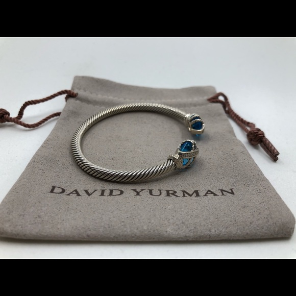 David Yurman Blue Topaz Cable Wrap Bangle Diamonds - Picture 4 of 7